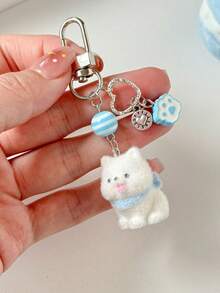 1pc Unisex Cartoon Flocked Dog Keychain, Cute Fluffy Paw Accessory, Student Phone Case Bag Pendant - Multicolor - View 2