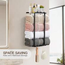 Bathroom Rolled Towel Rack: 4-Tier Wall Mounted Towel Storage Holder, Hanging Organizer For Towels, Blankets, Large Bath Sheets, Space Saving In RV, Closet, Toilet, Cabinet, Silver - Black(2-tier) - 查看 6