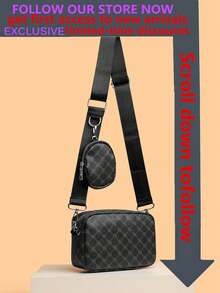 2pcs/Set Men Mini Crossbody Bag, Key Pouch, Retro Shoulder Bag, Camera Bag With Shark Mouth Print, Fashion Backpack, Essential For Valentine's Day, Autumn/Winter Travel Organizer, Easter - Black - View 2