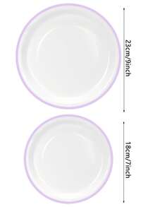 Bộ 20/40/60 đĩa giấy màu tím và trắng dùng một lần, gồm đĩa ăn chính và đĩa tráng miệng, thích hợp cho tiệc Kpop, sinh nhật, đám cưới, sự kiện, lễ hội. - Nền trắng với màu tím - Xem 2