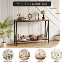Consola ahorraespacio con 2 estantes para Entrada y salón - Estilo Industrial, Estructura metálica, diseño Fino, Mesa Auxiliar para Pasillo, salón u Oficina, Funcional para sofá, 110 cm - Marrón - Ver 5