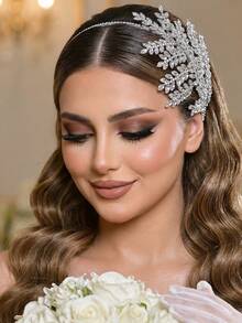 1pc Luxury Rhinestone Bridal Headband, Suitable For Weddings, Parties, Galas, And Holiday Events - Silver - View 2