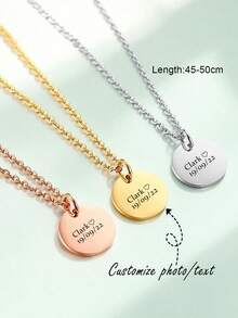 1pc Personalized Round Photo Necklace, Stainless Steel Silver, Gold, Rose Gold Necklace, Unisex Customizable Engraved Photo Necklace, Personalized Photo Necklace, Round Photo Pendant Necklace, Gift For Mom/Wife, Customizable Engraved Photo Pendant Necklace, Anniversary, Valentine's Day, Back To School - 926 - View 2