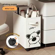 Cute Animal Design Mobile Storage Cart, 360° Rotation, Detachable Under-Desk Organizer With Wheels, Office Supply Trolley, Laundry Basket - white - 查看 2