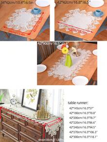 1pc Lace Table Runner, Modern Minimalist Polyester Imitation Linen Bamboo Knot Fabric Embroidered Hollow-Out Water-Soluble Lace Table Runner, Suitable For Living Room, Bedroom, Dining Table, TV Cabinet, Sideboard, Chest Of Drawers, Etc. - Beige - View 2