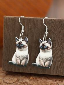 [2D] Flat Acrylic Cute Cat Pendant Earrings, Cute Party Accessory, Perfect Gift For Cat Lovers - Multicolor - View 7