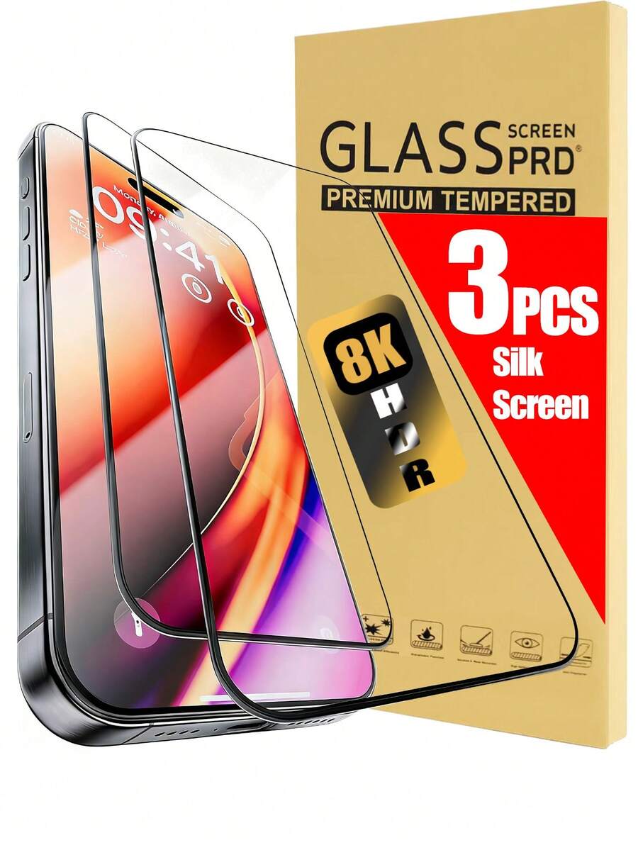 2片装丝网印刷透明高清手机保护膜，兼容 11/12/13/14/15/16/17系列，防摔/防撞/防震 - 無色 - 查看 1