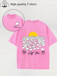 2026 Women's  Pattern Printed Vintage Washed T-Shirt - 230g Thick Cotton, Vintage Street Style Round Neck Short Sleeve, Machine Washable, Spring Summer Casual Wear, Unique Loose Fit Women's T-Shirt, White Tops, Valentine's Day Outfit, Mardi Gras, Summer Tops,   For Women, Valentine's Outfits For Women, Women's Tops, Fairycore, , Elegant Women's Outfits - 黑色 - 查看 9