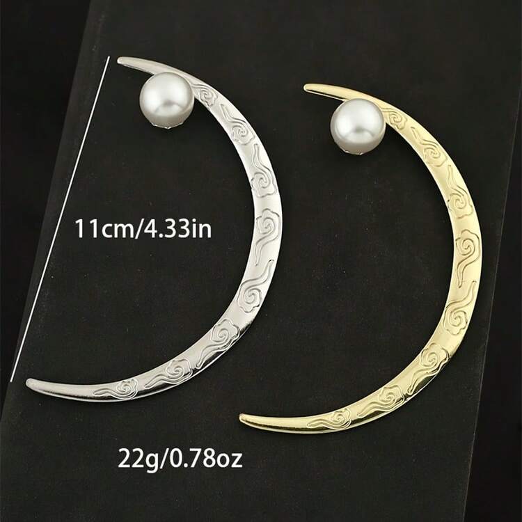 1件复古仿珍珠新月形发夹，几何图案，休闲锌合金简约旗袍汉服发饰 - 彩色 - 查看 6