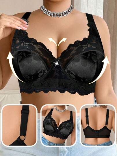 Plus Size Women Fashion Lace Patchwork Underwire Bra