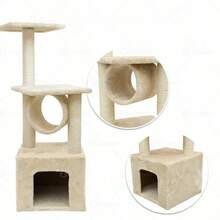 Árbol para Gatos Compacto de 3 Niveles Beige | Torre Rascadora de 90 cm con Plataformas y Postes de Sisal | Base 35x35 cm para Espacios Pequeños - Beis - Ver 4