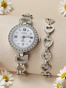 女士简约石英手表手链套装（2件套），适合日常搭配、生日、周年纪念日、万圣节及其他节日送礼，不含礼盒 - 彩色 - 查看 5