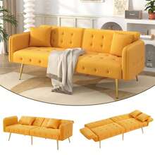 Multifunctional Two-Seater Sofa Bed With Bed Function, Adjustable Backrest, And Multi-Position Armrests. Modern Folding Sofa Bed For Living Room - Velvet Upholstery. Spacious Sleeping Area. - Mustard Yellow - View 6