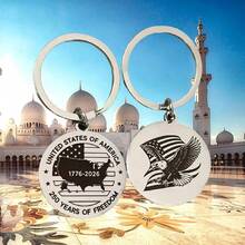 America 250th Anniversary 1776-2026 Commemorative Double-Sided Engraved Keychain - Patriotic Theme, 250 Years Of Freedom, American Eagle Stainless Steel Keyring, Casual, Party, Cute, Street, Elegant, Alloy Anniversary Souvenir - Silver - View 4