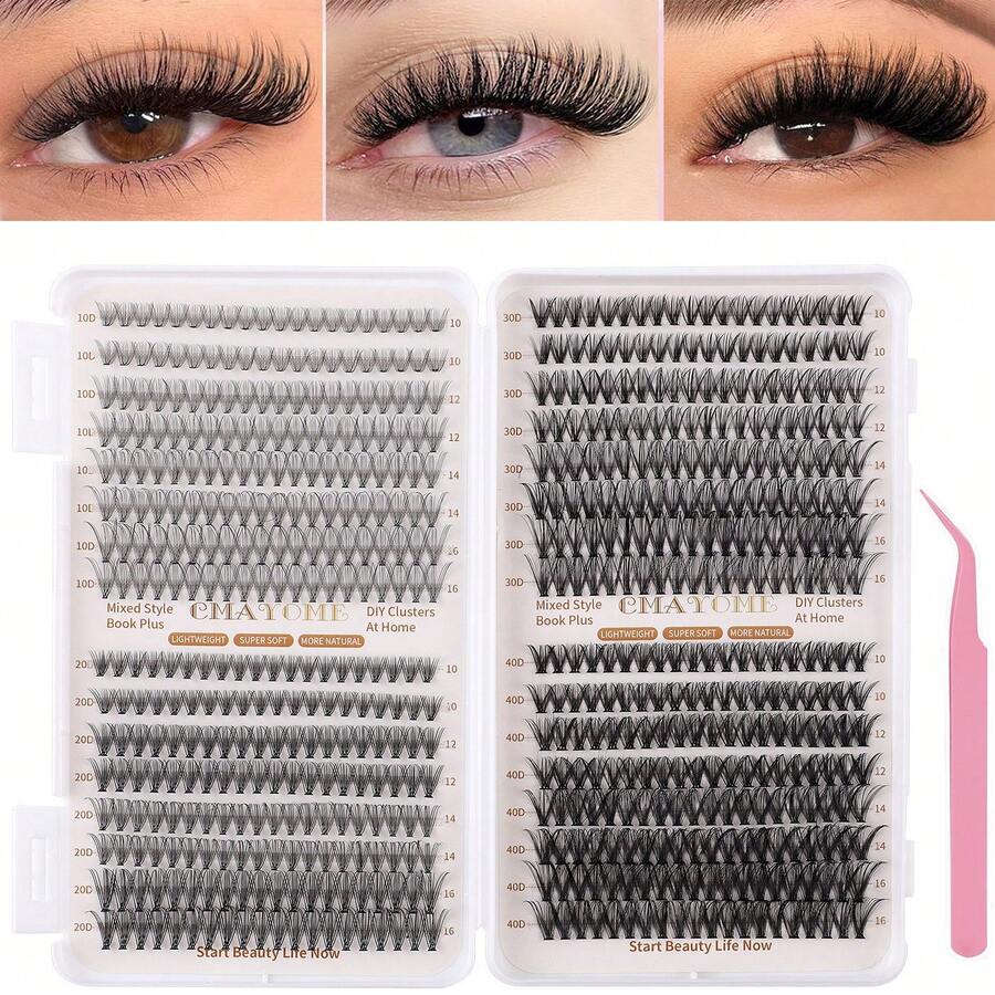 640 Eyelash Clusters D Curl Ultra Soft, Natural And Thin Eyelashes 10D+20D+30D+40D False Eyelash Extensions Mixed Set For Women's Eyes, Eye Makeup, Eyelash Tools