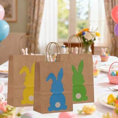 6/12 pezzi Borse regalo in vera pelle vintage a tema pasquale, decorazioni pasquali, design carino e colorato a forma di coniglio, 6 opzioni di colore, ideali per regali e decorazioni per feste di Pasqua, forniture per feste a tema coniglio