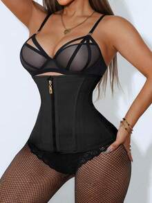 1pc Women High Waist Compression Waist Trainer With Zipper, High Compression Waist Cincher, Waist Shaper For Women - Black - View 2