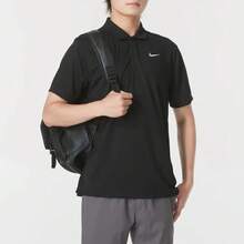 Nike Dri-Fit 純色系扣透氣速乾網球短袖Polo衫 男款 - 黑色 - 查看 2