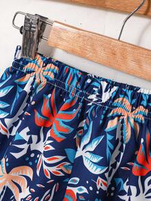 Boys' Short Sleeve Shirt Set, Summer New Arrival Sports Casual Coconut Tree Print Full-Printed Tops And Pants Matching Sun Hat Three Pieces, Perfect For Vacation - Multicolor - View 5