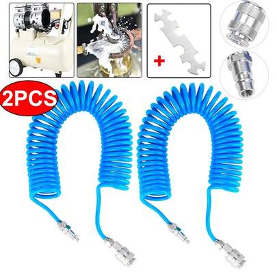 Tapsin 2x 6M 1/4" Flexible Compressor Air Line Hose Recoil 6 Metre Coiled For Air Tool