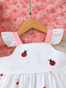 1 Stück Baby Mädchen Süßes Lässiges Mode Marienkäfer Stickerei & Muster Kleid mit Kappe Ärmel und Hut, Frühling/Sommer - Weiss - Übersicht 3