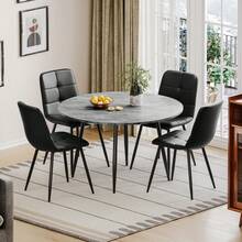 Gray Table + 4 Black PU Chairs