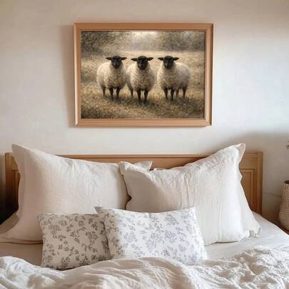 1pc Framed/Unframed Vintage Sheep Rustic Canvas Poster Farmhouse Animal Landscape Wall Art Print Cottagecore Decor Retro Painting For Apartment,Living Room,Bedroom,Modern Home Decoration