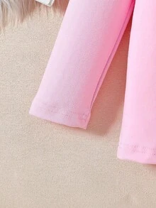 Camiseta térmica de cuello redondo de unicolor clásico para niña, de manga larga versátil, para uso diario - Rosa - Ver 4