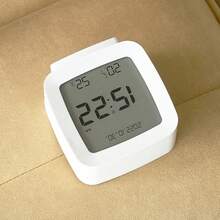 Minimalist, Portable, Small, Multifunctional Desk Clock With Night Light And Temperature And Humidity Meter - White 1pc - View 2