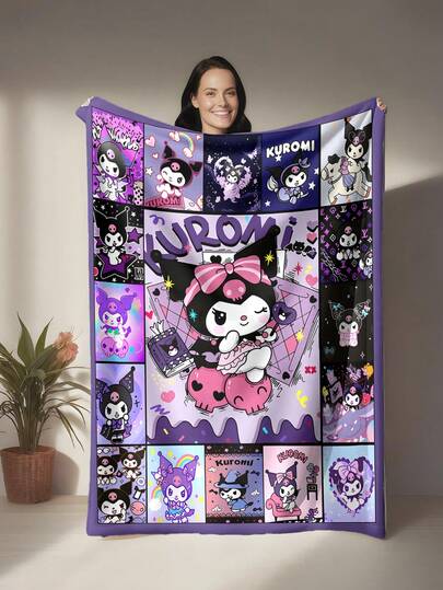 Sanrio Kuromi Theme Patchwork Flannel Blanket, Featuring A Combination Of Different Styles Of Kuromi Illustrations, Cute And Cool Overall Style With Rich Visual Layers. Suitable As A Gift Or Daily Home Warming Item, Can Also Be Used As A Throw Blanket, Air Conditioning Blanket, Sofa Blanket, Etc. Very Practical And Meaningful For Sofa, Bedroom, Camping, Travel.