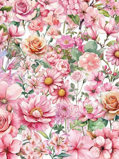 50 szt. różowych naklejek kwiatowych na laptopa, instrukcję obsługi telefonu komórkowego, dekoracyjne naklejki, materiał PET