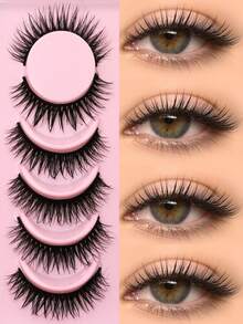 GROINNEYA 新款 6 对卡通假睫毛，打造湿润妆效，漫画风格，动漫风格，自然妆感，交叉纤长款，柔软仿貂毛，时尚浓密，条状假睫毛，适合节日、庆典、派对等场合，可重复使用，延长睫毛。 - 漫畫款濕睫毛 - 查看 9