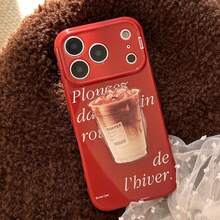 GUCADI 1pc Maple Sugar Red Simple White Text [Glossy Finish] + Coffee Holder Compatible With IPhone 17 Pro Max Phone Case, 16 Holder, 15 Transparent, 11, Year Of The Rabbit New Year, 14, Girly, Retro, Geometric, Korean Style, Minimalist, Niche, Ins Style - Maple Syrup Red - View 10
