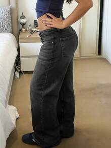 MYOURSA Quần jeans nữ ống rộng cạp thấp, kiểu dáng vintage bạc màu, phong cách đường phố Y2K, màu xám đậm, thích hợp cho mùa xuân. - Màu xám đen - Xem 4