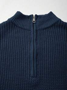 Women's Simple Ribbed Solid Color Casual Korean Textured Commuter Loose Versatile Stand Collar Zipper Half-Placket Pullover Long Sleeve Sweater, Spring/Autumn/Winter - Royal Blue - View 8