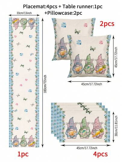 1/4/5/6/7 piezas Juego de decoración de Pascua, Conejos, Conejos de Pascua, Huevos, Pascua, Feliz Pascua, Juego de decoración del hogar, Juego de decoración de la sala de estar, Juego de decoración del dormitorio, Juego de decoración del comedor, Material similar al lino, Múltiples tamaños disponibles, Decoración de mesa de comedor, Bufanda de chimenea, Manteles individuales, Posavasos, Decoración del hogar