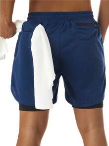 Men's 2-In-1 Compression Shorts For Gym, Fitness, And Martial Arts Training. Suitable For Workouts And Training. - Màu xanh hải quân - Xem 4