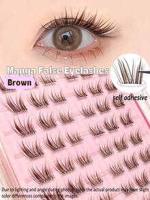 Asiteo 60/120/180 Pcs C Curl Brown Cartoon Self-Adhesive False Eyelashes, No Glue Needed, Soft & Natural, Suitable For Beginners, "Fox + Kitten" Design, Cute & Playful Yet Natural Cartoon Series Segmented False Eyelashes - C - Xem 2
