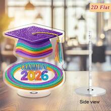 1pc 2026 Acrylic 2D Flat 360 Degree Rotatable New Year Home Decor Desktop Display, Graduation Party Rotating Stand - Multicolor - View 10