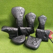 耐用高尔夫球杆头套，精致刺绣皮革高尔夫木杆头套，铁杆和推杆头套 - 彩色 - 查看 7