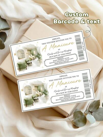 1/3pcs Personalised Manicure Gift Voucher, Customize Barcode And Text,Spa Day Gift For Her, Custom Beauty Experience, Birthday Gift For Daughter, Mum, Friend