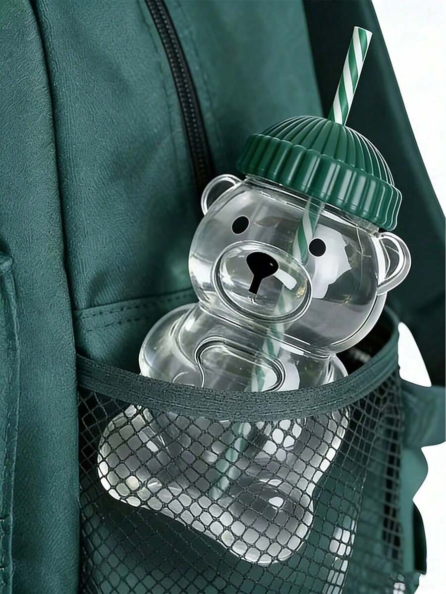 Cute Bear Straw Cup With Lid & Straw | Plastic, Reusable, Honeybear Cup, Cute Mugs Bears Sippy Cups, Ideal For Hot And Cold Drinks, Coffee, Wine, Juice, Smoothies, Boba, Birthday Gift, High Aesthetic Value, Party Drinkware, Valentine'S Day, New Year Gift, Exquisite Creative Gift, Ramadan Gift (Candy Cane Stripes) - Multicolor - View 1