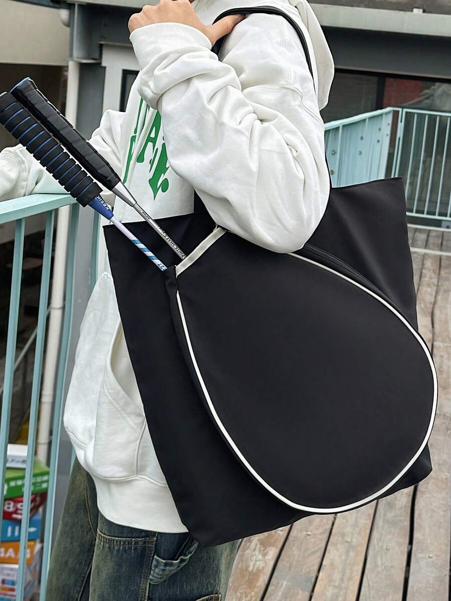 New Large Capacity Badminton Bag, Simple Contrasting Color Hand-Held Shoulder Bag, Sports Style Tote Bag - Black - View 1