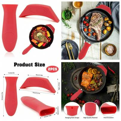 Heat Resistant Silicone Handle Covers 2PCS For Cast Iron Skillet Frying Pan Griddle Cookware Pot Holders Sleeve Protectors