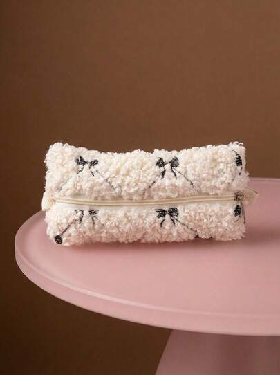 Joivida Bow-Knot Pen Bag Embroidered Pen Pouch, Women/Student Stationery Organizer, Earphone Storage Accessory Back To School, Back To School, School Supplies, Pencil Case, Pencil Pouch, School Bag