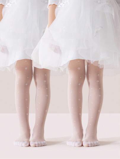 1/2pcs Spring/Summer Thin Breathable Tights For Girls, Cute White Butterfly Pattern Decor, Minimalist Casual Silky Smooth Comfortable Skin-Friendly Dance Stockings, Versatile Soft Leggings, Suitable For Birthday Party/School Events/Daily Wear/Travel