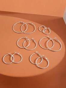 BMOR 6Pairs Punk Hoop Earrings Set Big Circle Earrings Jewelry For Women Girls Steampunk Ear Clip Punk Style Earring Ear Ring - Silver - View 5