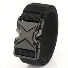 1 Piece Men's Belt Nylon Tactical Automatic Locking Belt, Suitable For Outdoor Sports, Casual Wear, Student Military Training, Youth Summer Leisure Outdoor Sports Or Vacation Travel Or Graduation Gift Or Birthday Clothing Accessories Or Daily Wear - 黑色 - 查看 2