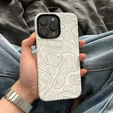 Funda de teléfono 2 en 1, con imagen de líneas abstractas, protección 3D completa, superficie mate a prueba de polvo, función de amortiguación integrada, color duradero, tacto suave, diseño de impresión de cobertura total. Compatible con phone17/16/15 pro/promax/plus/14/13/12/11/galaxy S21/22/23/24/25 PLUS/ULTRA - Blanco - Ver 3