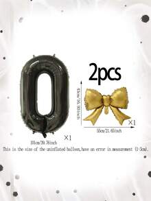 Set Balon Dekorasi Pita 2 Buah, Balon Foil Angka 0-9 Hitam 40 Inci & Balon Berbentuk Pita Emas untuk Dekorasi Pesta Ulang Tahun - MultiWarna - View 7